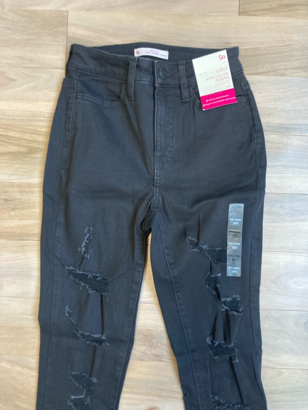 SO curvy super high rise jegging black distressed destroyed  0 / 24 junior - Picture 6 of 17